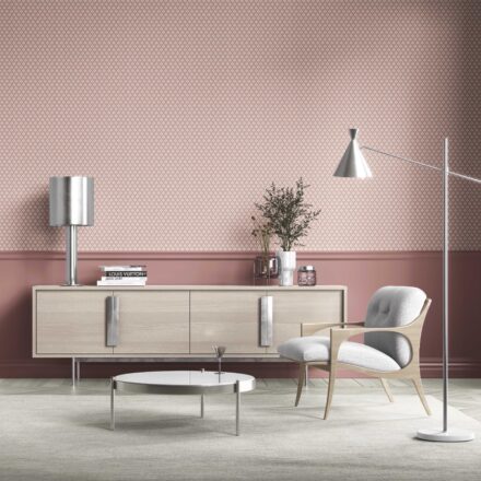 'Inchyra' Small Geometric Ikat-Style Floral Block Print Wallpaper (Pink/ White) - Image 3
