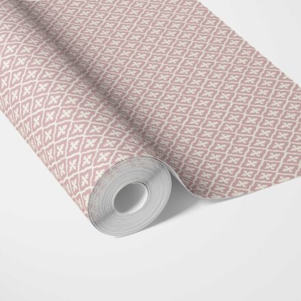 'Byzantine' Geometric Diamond Lattice Wallpaper (Pink/ White)