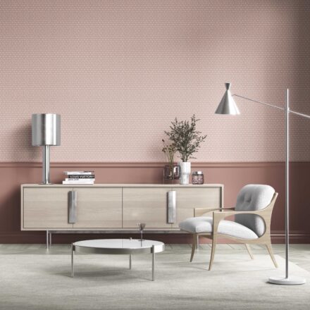'Alpaca' Geometric Diamond Lattice Wallpaper (Dusty Rose Pink/ White) - Image 3