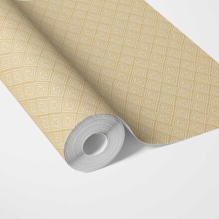 'Zarafa' Small Diamond Lattice/ Textured Check Wallpaper (Ochre Yellow/ White)