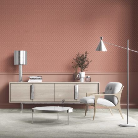 'Deep Faith' Small Diamond Lattice/ Textured Check Wallpaper (Terracotta Red/ White) - Image 3
