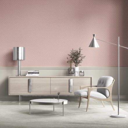 'Chestnut' Small Diamond Lattice/ Textured Check Wallpaper (Pink/ White) - Image 3