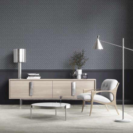 'Macarons' Small Diamond Lattice/ Textured Check Wallpaper (Midnight Blue/ White) - Image 3