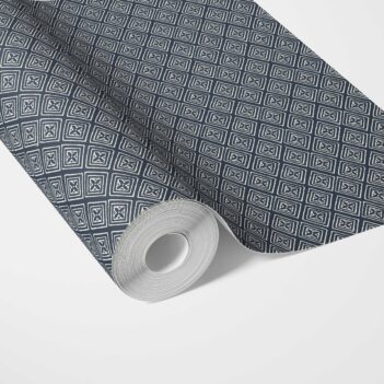 'Macarons' Small Diamond Lattice/ Textured Check Wallpaper (Midnight Blue/ White)