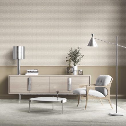 'Swiss Coffee' Neutral Ikat Striped Wallpaper (Beige/ Tan/ White) - Image 3