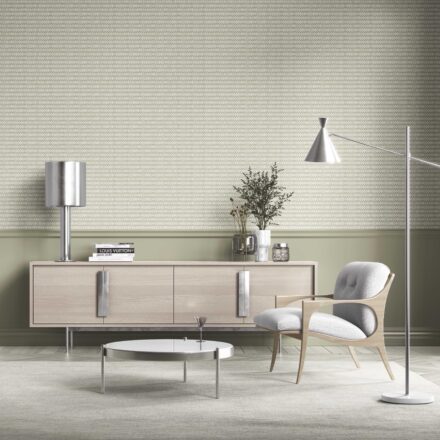'Tinted Treasures' Geometric Ikat Striped Wallpaper (Olive Green/ White) - Image 3