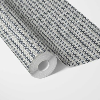'Periwinkle' Geometric Ikat Striped Wallpaper (Navy Blue/ White)