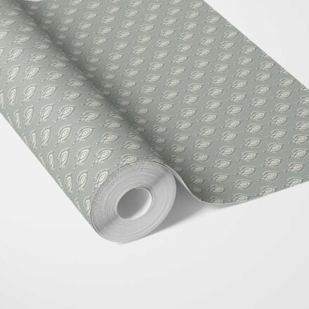 'Tremolo' Textured Teardrop/ Paisley Block Print Wallpaper (Green-Gray/ White)