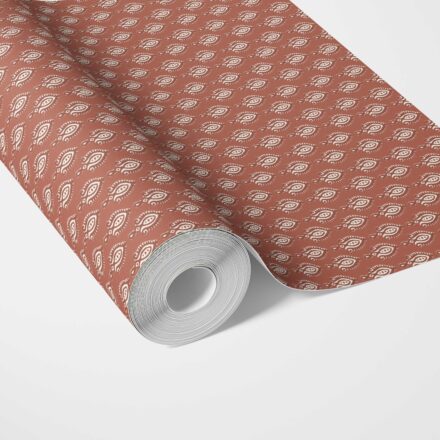 'Brick Paver' Textured Teardrop/ Paisley Block Print Wallpaper (Red/ White)