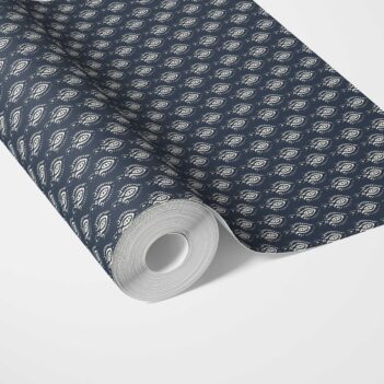 'Blush Spitzer' Textured Teardrop/ Paisley Block Print Wallpaper (Navy Blue/ White)