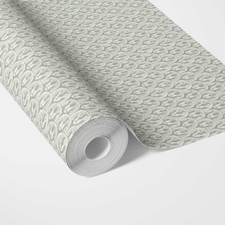 'Dawn Glow' Geometric Scallops Floral Wallpaper (Green-Gray/ White)