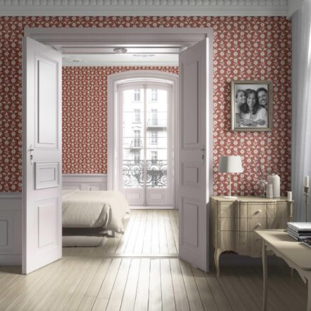 'Afropavo' Modern Floral Botanical Wallpaper (Terracotta Red/ White) - Image 4