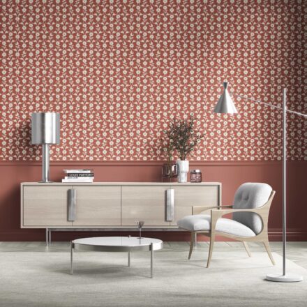 'Afropavo' Modern Floral Botanical Wallpaper (Terracotta Red/ White) - Image 2