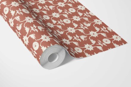 'Afropavo' Modern Floral Botanical Wallpaper (Terracotta Red/ White) - Image 3