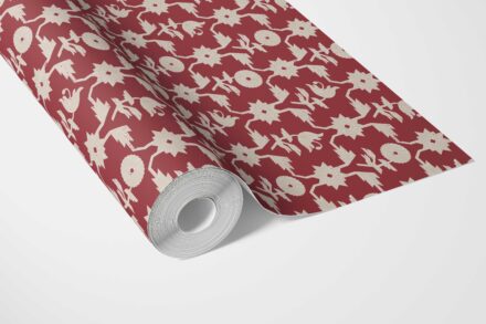 'Vineyard' Modern Floral Botanical Wallpaper (Deep Red/ Off-White) - Image 3