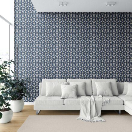 'Debo' Modern Floral Botanical Wallpaper (Navy Blue/ Beige) - Image 6