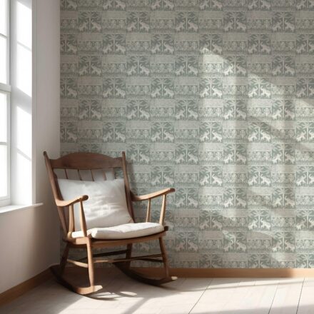 'Leek' Ethnic/ Heritage Elephants & Animals Print Wallpaper (Green-Gray/ White) - Image 5