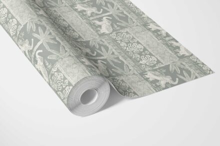 'Leek' Ethnic/ Heritage Elephants & Animals Print Wallpaper (Green-Gray/ White) - Image 3