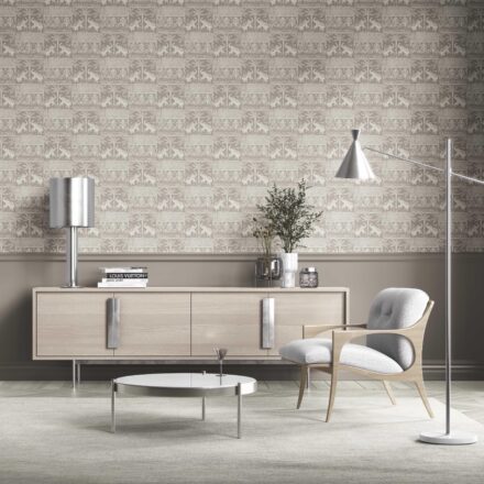 'Squid' Ethnic/ Heritage Elephants & Animals Print Wallpaper (Warm Gray/ Greige/ White) - Image 2