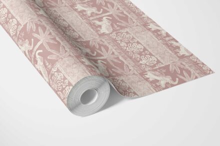 'Delicate Crystal' Ethnic/ Heritage Elephants & Animals Print Wallpaper (Pink/ White) - Image 3