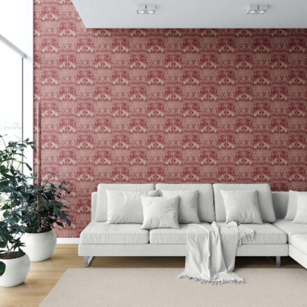 'Licht' Ethnic/ Heritage Elephants & Animals Print Wallpaper (Red/ Beige) - Image 6