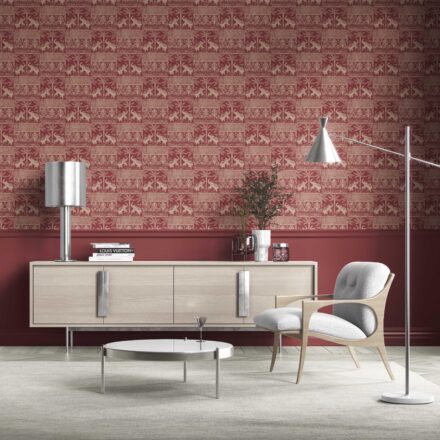 'Licht' Ethnic/ Heritage Elephants & Animals Print Wallpaper (Red/ Beige) - Image 2