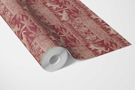 'Licht' Ethnic/ Heritage Elephants & Animals Print Wallpaper (Red/ Beige) - Image 3