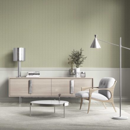 'Briar' Small-Scale Geometric Print Wallpaper (Olive Green/ White) - Image 3