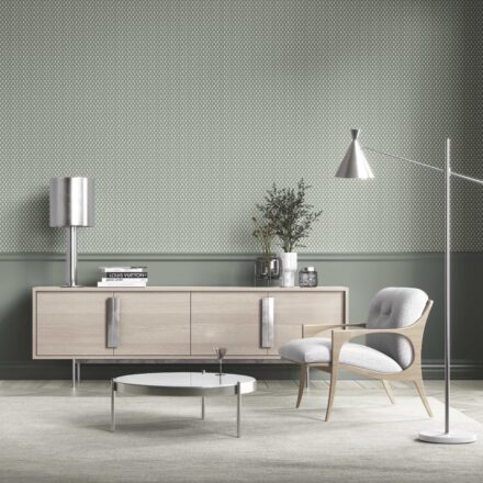 'Blizzard' Neutral-Toned Small-Scale Geometric Print Wallpaper (Gray-Green/ White) - Image 3