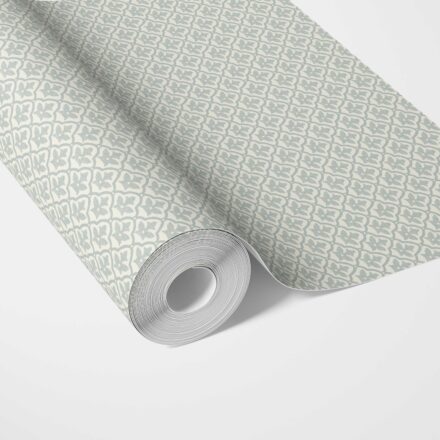 'Groove' Small-Scale Floral Lattice Wallpaper (Duck Egg Blue/ White)