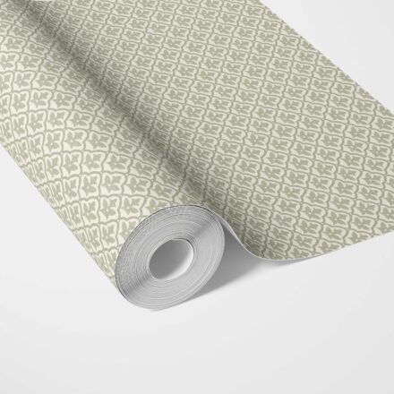 'Fragrant' Small-Scale Floral Lattice Wallpaper (Green/ White)