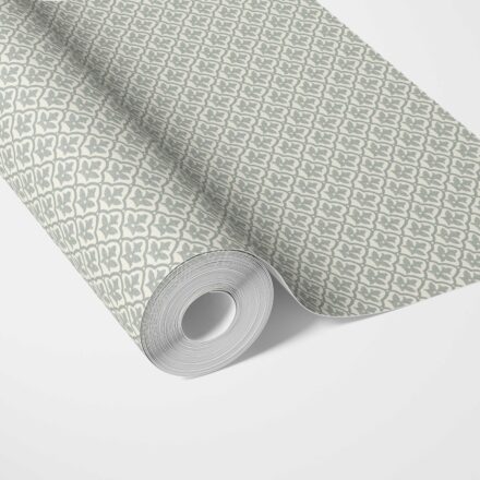 'Aslan' Neutral-Toned Small Floral Lattice Wallpaper (Sage Gray/ White)