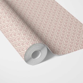 'Coffee Bean' Small-Scale Floral Lattice Wallpaper (Pink/ White)