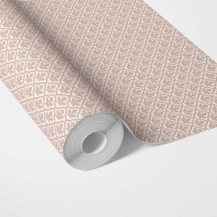 'Coffee Bean' Small-Scale Floral Lattice Wallpaper (Pink/ White)