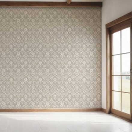 'Prometheus' Modern Neural-Toned Floral/ Botanical Wallpaper (Warm Gray/ Greige/ White) - Image 7