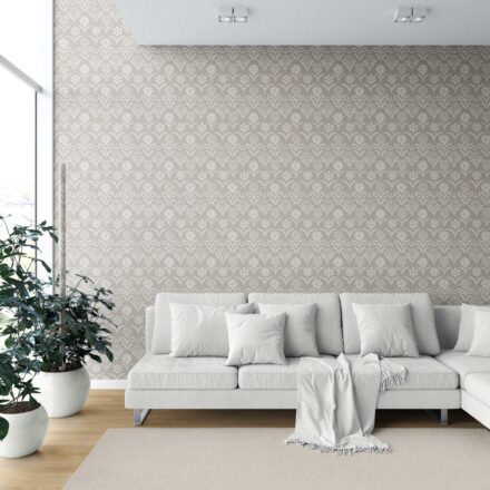 'Prometheus' Modern Neural-Toned Floral/ Botanical Wallpaper (Warm Gray/ Greige/ White) - Image 6
