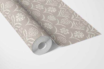 'Prometheus' Modern Neural-Toned Floral/ Botanical Wallpaper (Warm Gray/ Greige/ White) - Image 3