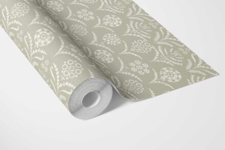 'Irtyu' Modern Floral Botanical Wallpaper (Light Olive Green) - Image 3