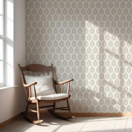 'Pegasus' Neutral-Toned Botanical Floral Block Print Wallpaper (Cream/ Gray/ Greige) - Image 5