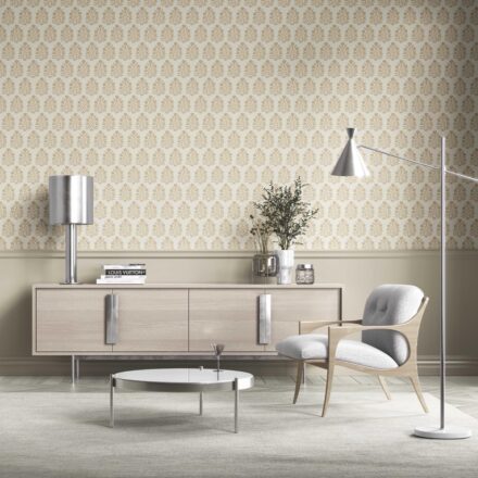 'Garuda' Neutral-Toned Botanical Floral Block Print Wallpaper (Yellow/ Cream) - Image 2