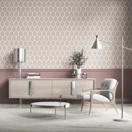 'Summaq' Vintage-Inspired Floral Block Print Wallpaper (Pink/ Cream) - Image 2