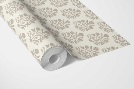 'Tapestry' Neutral-Toned Botanical Floral Block Print Wallpaper (Brown/ Beige/ Cream) - Image 3
