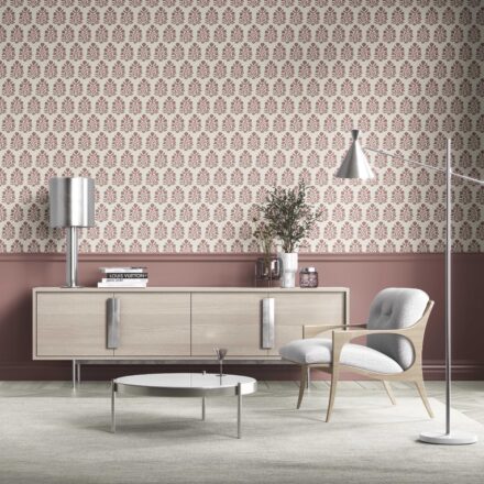'Beline' Vintage-Inspired Floral Block Print Wallpaper (Mauve Pink/ Cream) - Image 2