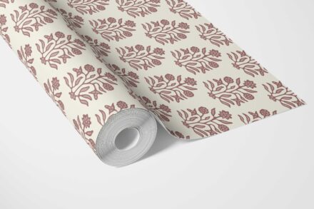 'Beline' Vintage-Inspired Floral Block Print Wallpaper (Mauve Pink/ Cream) - Image 3