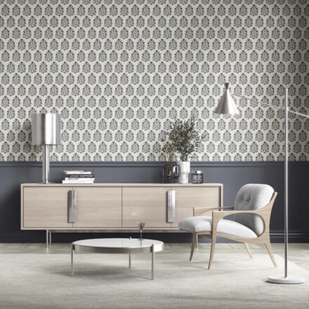 'Navajo Nation' Vintage-Inspired Floral Block Print Wallpaper (Navy Blue/ Cream) - Image 2