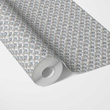 'Auguste' Small-Scale Floral Lattice Wallpaper (Blue/ Gray/ White)