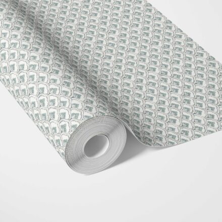 'Tayeb' Small-Scale Floral Lattice Wallpaper (Blue-Green/ White)