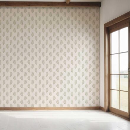 'Arabelle' Botanical/ Floral Block Print Wallpaper (Olive Green/ Cream) - Image 7
