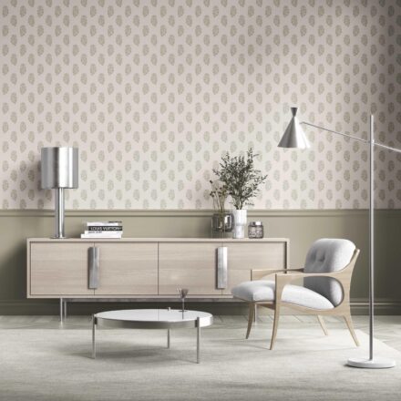 'Arabelle' Botanical/ Floral Block Print Wallpaper (Olive Green/ Cream) - Image 2
