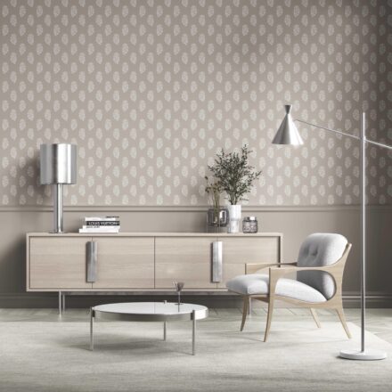 'Anselme' Neutral Botanical/ Floral Block Print Wallpaper (Gray/ White) - Image 2